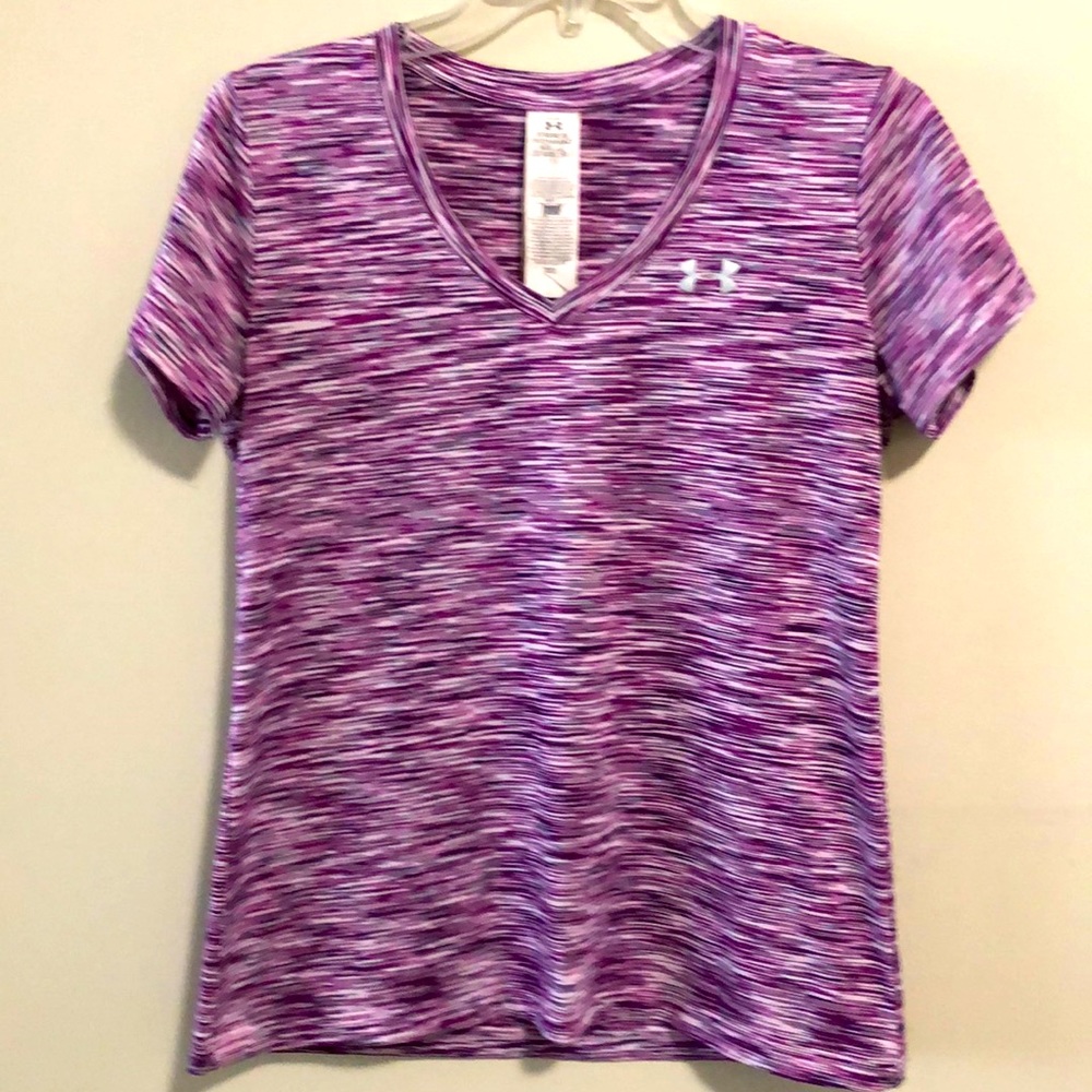 Under Armour Top Athletic Tee Shirt SZ S V neck Purple Gray